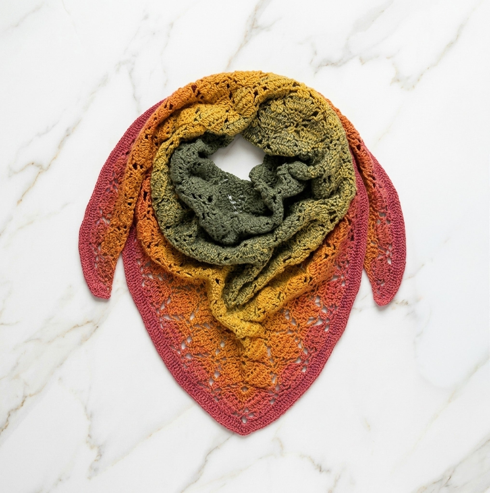 True Autumn - Crochet Triangle Ombre Scarf